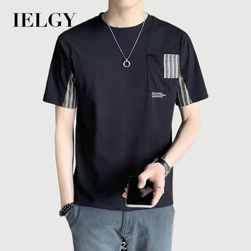 IELGY ญี่ปุ่นกระเป๋า ซอก ออกแบบ เสื้อยืดแขนสั้นผู้ชาย