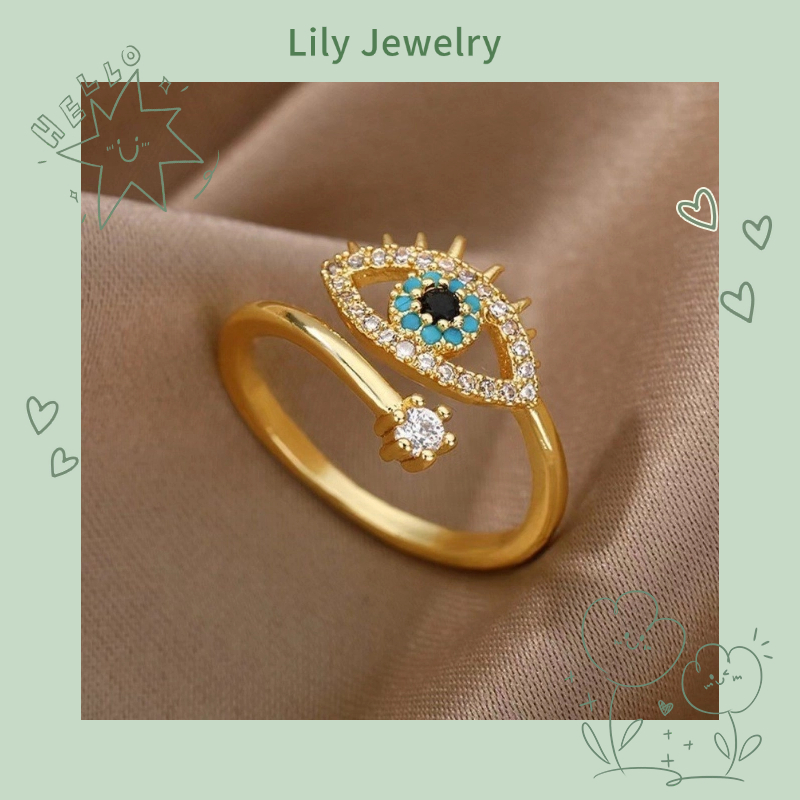 แฟชั่นแหวนตาสีฟ้าที่ไม่ซ้ํากันย้อนยุคปีศาจตาแหวนผู้หญิงปรับ