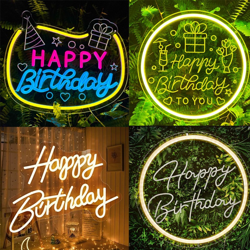 สุขสันต์วันเกิดไฟนีออน LED,ป้าย LED นีออนวันเกิดมีความสุขวางร่วมกันมีความสุขเคยหลังจากไฟ LED Party Flex อะคริลิคใส Oh Baby Neon Light Sign