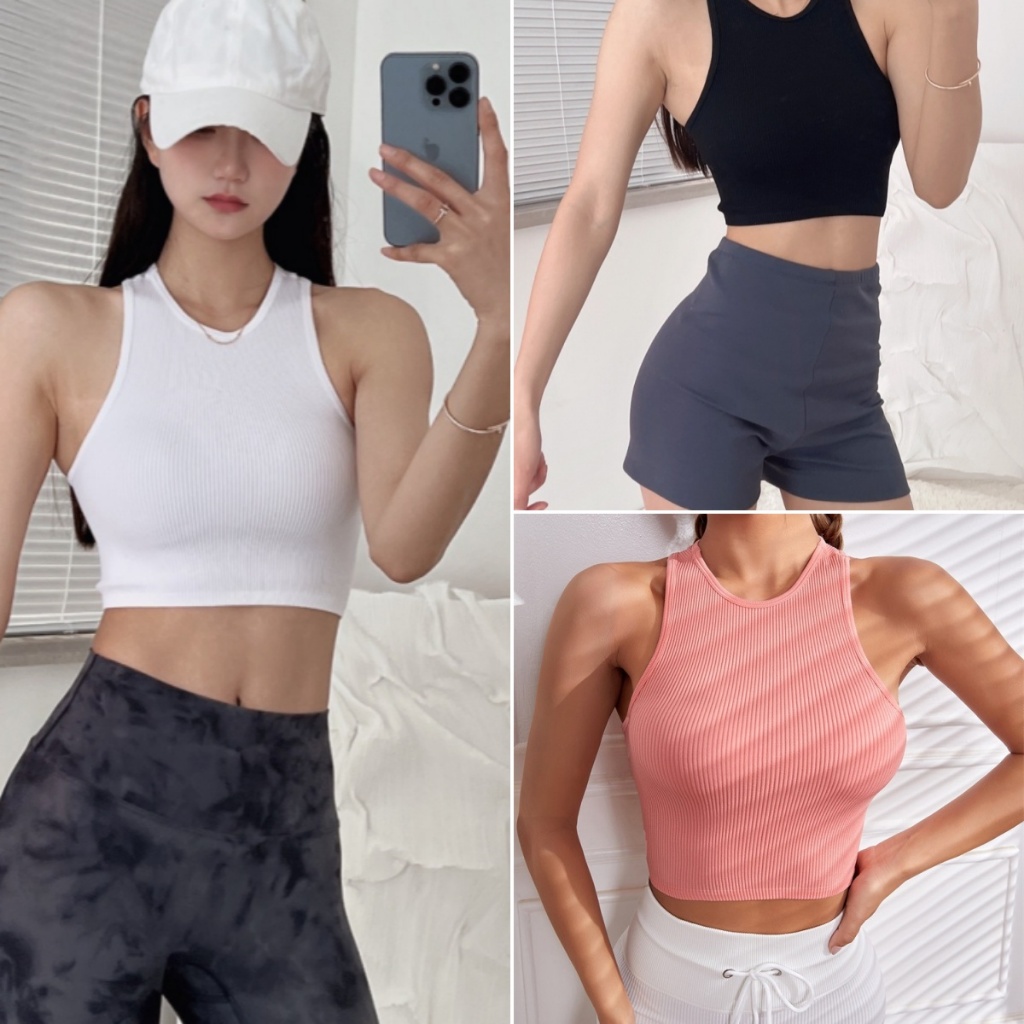 Betty house🌸พร้อมส่ง เสื้อกล้ามผู้หญิง ทเสื้อครอป รงพอดีตัวแบบเบสิก ยืดได้ใส่สบาย เนื้อผ้าบางใส่สบาย สไตล์สปอร์ตแบบอเมริกัน
