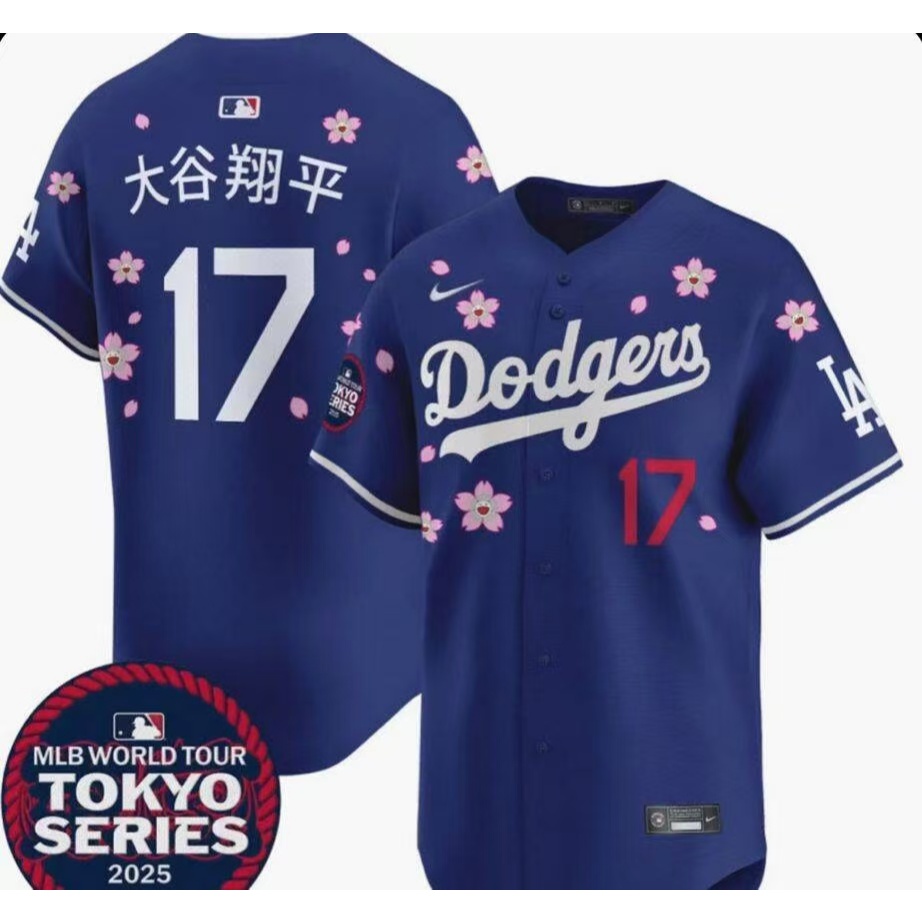 ชื่อจีนชื่อภาษาอังกฤษสไตล์เปล่า Los Angeles Dodgers Dodgers Sakura Edition Jersey 17 OHTANI ชุดเบสบอล