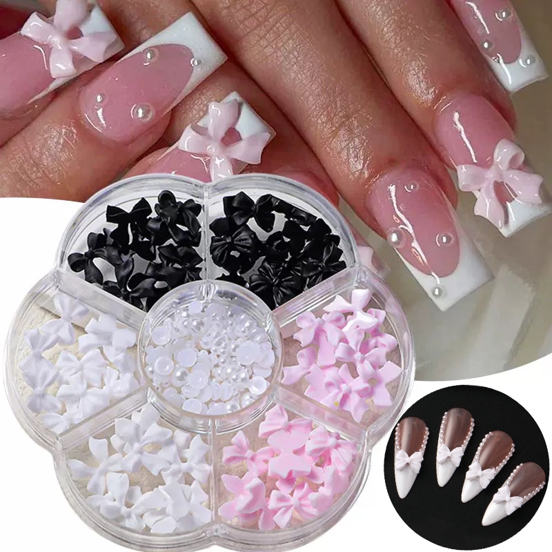 โบว์เล็บน่ารักชุดตกแต่งเล็บสี 3 มิติ--แบนสําหรับตกแต่งเล็บ ทําเอง และเคสโทรศัพท์ตกแต่ง