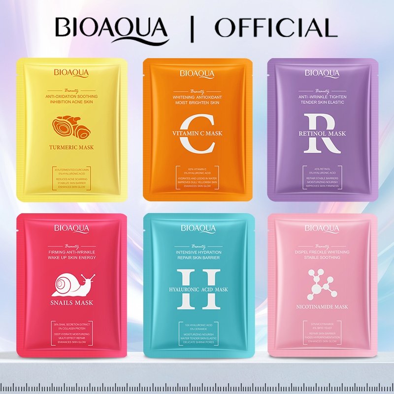 BIOAOUA วิตามินซี / นิโคติน / เรตินอล / กรดไฮโดรยูริก / ต่อต้านออกซิเจนไวท์เทนนิ่งเพิ่มความชุ่มชื้นหน้ากากให้ความชุ่มชื้น
