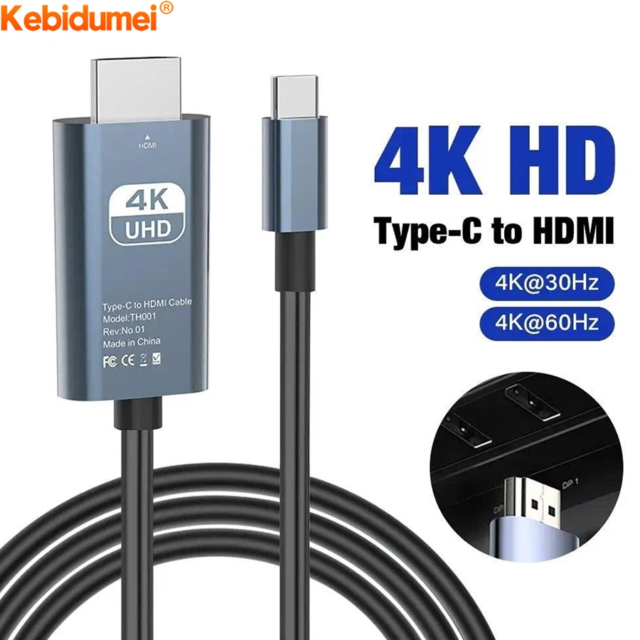Type-C ถึง HDMI-ใช้งานร่วมกับอะแดปเตอร์สาย USB C 4K 60Hz 30Hz HDMI ใช้งานร่วมกับสายแปลงสําหรับโปรเจคเตอร์ PC แล็ปท็อปแท็บเล็ต