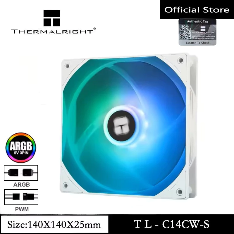 Thermalright TL-C14CW-S ARGB 140 มม.พัดลมคูลเลอร์ 1500RPM พัดลม CPU 4Pin PWM พัดลมคอมพิวเตอร์เงียบพร้อม S-FDB แบริ่ง PC ระบายความร้อน