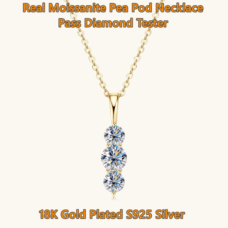 มอยซาไนต์จริง Pea Pod จี้สร้อยคอใบรับรอง GRA 18K Gold Plated S925 สร้อยคอเงินสําหรับผู้หญิง