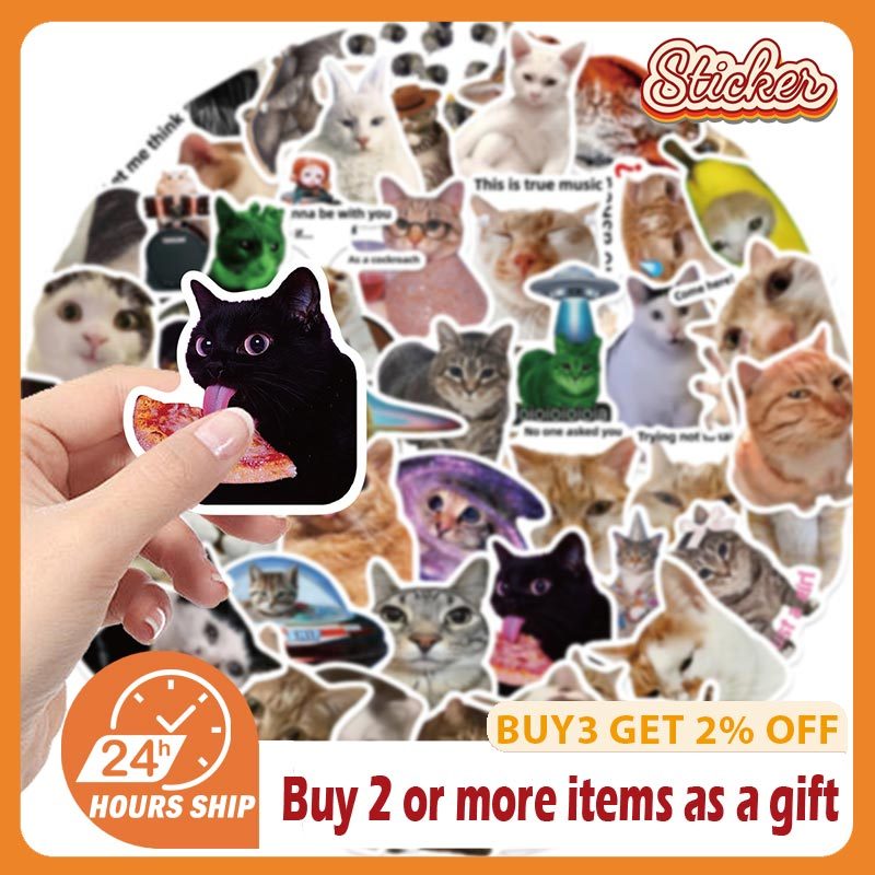 50PCS แมวตลก MEME สติกเกอร์ DIY โทรศัพท์แล็ปท็อปรถจักรยานยนต์กระเป๋าเดินทางจักรยานกีตาร์ Decals ของเล่นเด็ก