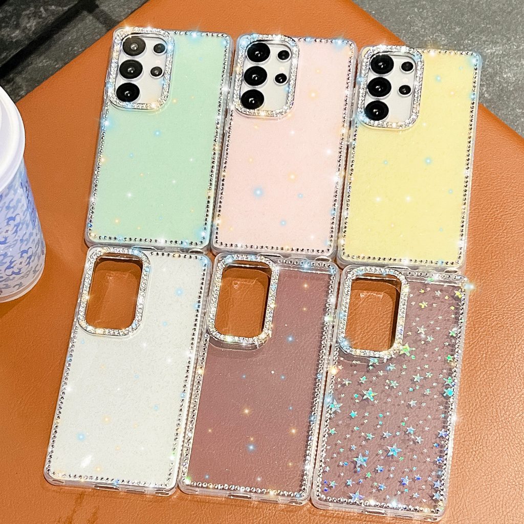 แฟชั่น แวววาว ขอบเพชร เคส Samsung Galaxy S25 Ultra S25 Plus S25 S24 FE S24 Ultra S24 Plus S24 S23 Ultra A16 A26 A36 A56 A15 A35 A55 5G Case เคสโทรศัพท์ใหม่ ความโปร่งใส ซิลิโคนอ่อนนุ่มป้องกันการตก เคสมือถือซัมซุง