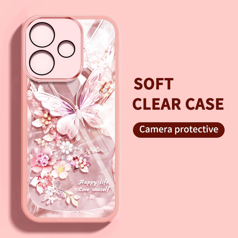 สําหรับOppo A6 A5i A5 Pro 5G 4G A5X A5i A5 5G 4Gสร้างสรรค์ภาพเคลื่อนไหวผีเสื้อกันกระแทกโปร่งใสโทรศัพท์ป้องกันกรณีเลนส์