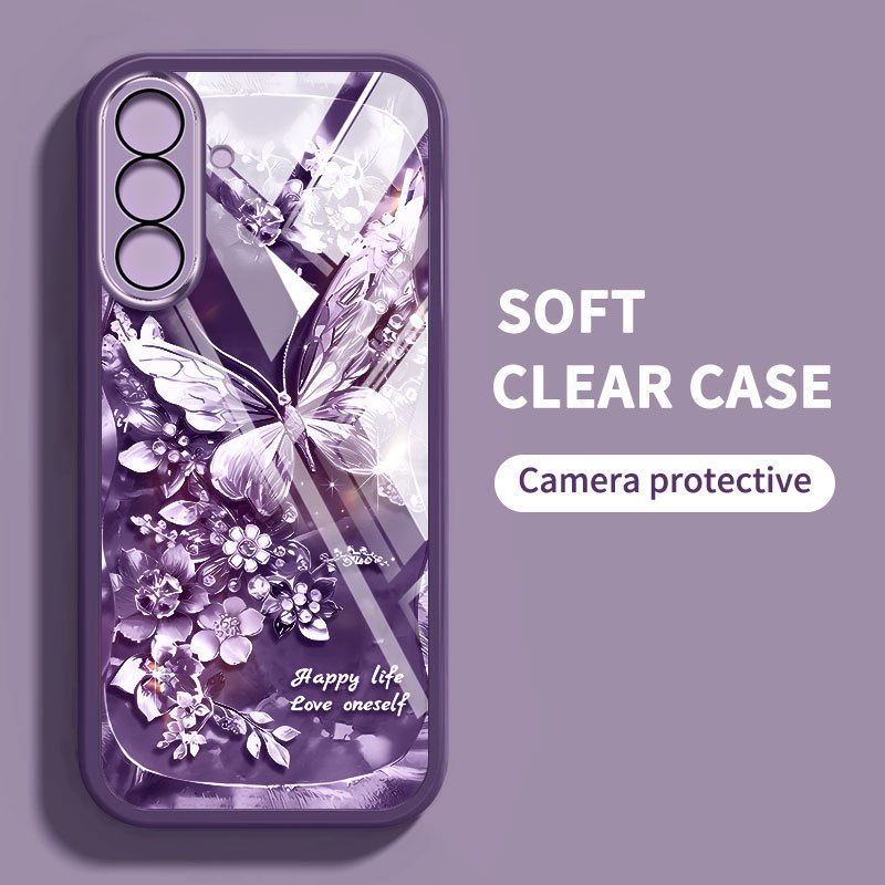 สําหรับ Samsung Galaxy A56 A36 A26 A16 A55 A35 A25 A15 5G 4G Creative Animation ผีเสื้อกันกระแทกโปร่งใสโทรศัพท์ป้องกันกรณีเลนส์