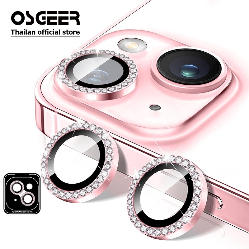 OSGEER เพชรกล้องเลนส์ Protector สําหรับ iPhone 11 12 13 14 15 16 Pro Max Plus, Bling กระจกนิรภัยฝาครอบกล้อง,แต่ละตําแหน่งอัตโนมัติแหวนโลหะ