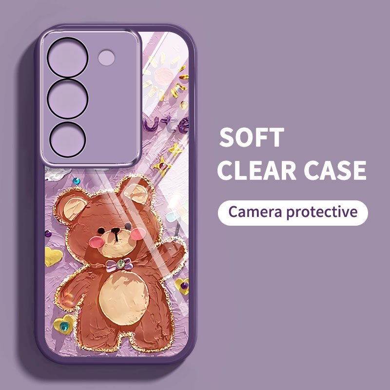 VRQR สําหรับ Vivo Y04 Y29S Y29 Y21d Y31d Y31 Y200 4G 5G Y19S ดอกไม้พิมพ์กันกระแทกเคสโทรศัพท์ใสพร้อมเชือกดอกไม้
