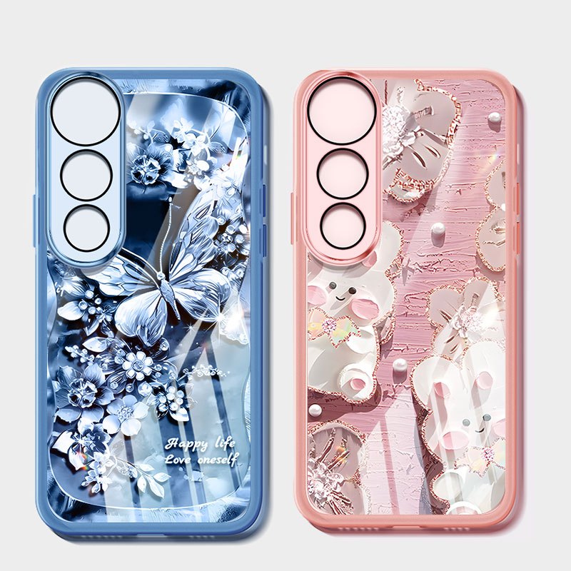 YBD สําหรับ Vivo V60 Lite 5G V50E V50 Lite V30 Pro V40 Pro V40 Lite Y200 Y300 Y31 Y21D 5G ภาพวาดสีน้ํามันสัตว์และ Pearl Butterflis เคสโทรศัพท์