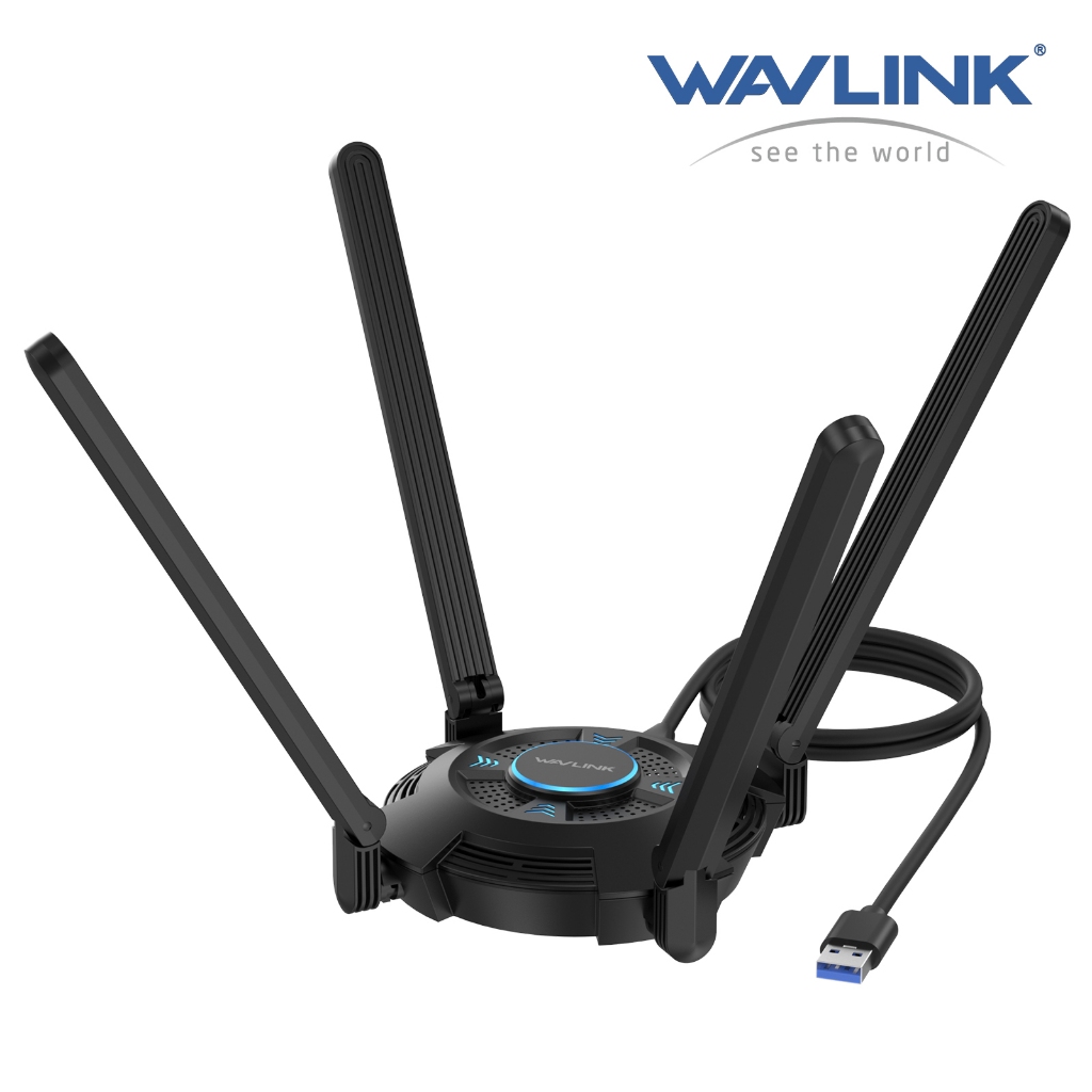 WAVLINK WiFi 6E USB WiFi Adapter อะแดปเตอร์เครือข่ายไร้สาย Tri-band พร้อมเสาอากาศ 4 ตัว