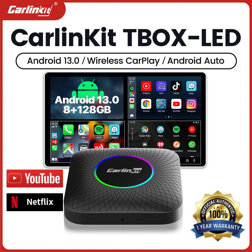 CarlinKit Android13 Ai Box LED รับประกัน 1 ปี Wireless CarPlay Android Auto Netflix YouTube QCM6225