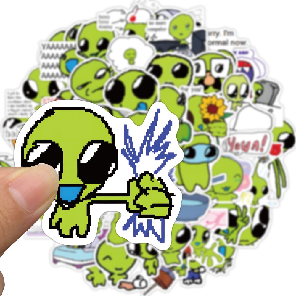 [สติกเกอร์ขนาดใหญ่] 52 ชิ้นตลกตา Q-version สีเขียว Alien สติกเกอร์ DIY วัสดุตกแต่งสําหรับเคสโทรศัพท์โน้ตบุ๊คเดสก์ท็อปขวดน้ําเด็ก Decals