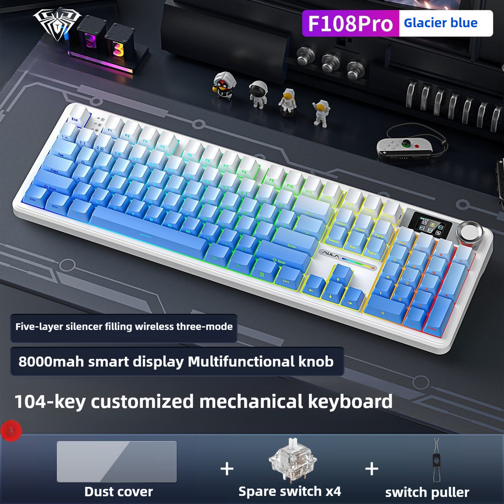 AULA F108 Pro Three Mode Wireless Mechanical Keyboard with Numberpad RGB Backlight E-sports Game Cus