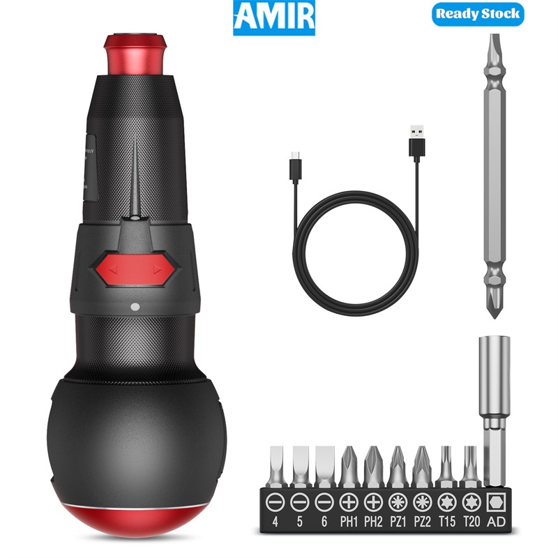AMIR ไขควงไร้สาย ชุดไดร์เวอร์สกรูไฟฟ้าทรงพลัง ชุดไขควงแบบชาร์จไฟได้พร้อม Bits 10 ชิ้น, พอร์ตชาร์จ Type-C, สําหรับโทรศัพท์, ของเล่น, พีซี