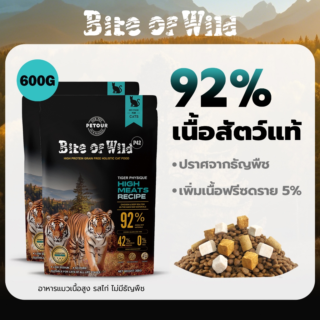 Bite of Wild P42 600g (Premium Holistic Grain Free) ควบคุมด้วยโซเดียม พร้อมเนื้อ 92% และโปรตีน 42%