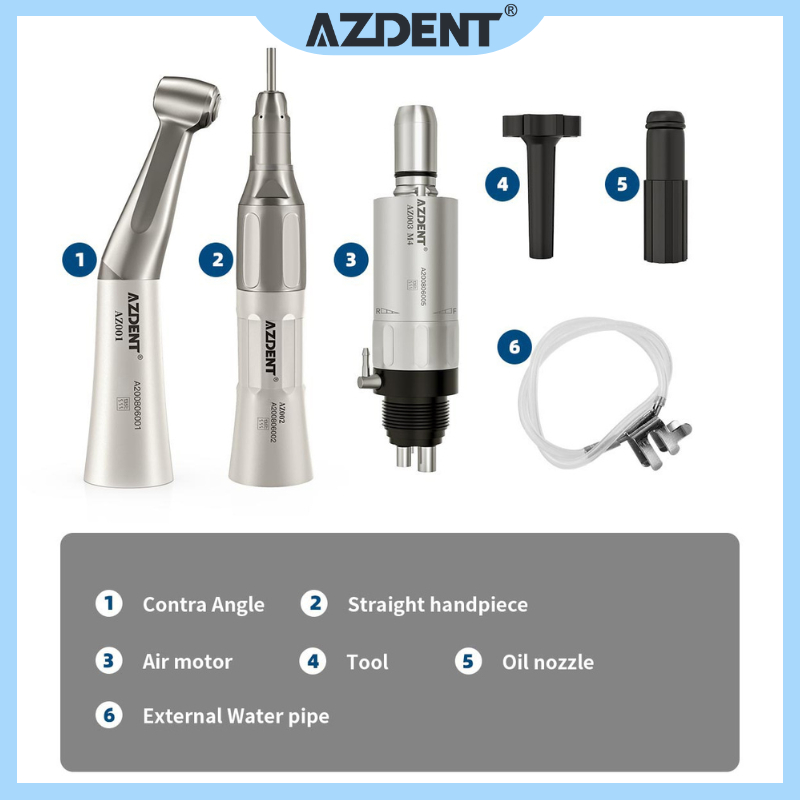 ทันตกรรมความเร็วต่ํา Handpiece Kit Contra Angle Straight Air Motor AZDENT