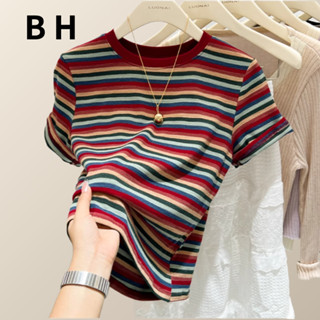 ข ฤดูร้อนผู้หญิงที่มีสีสันลายไม้ไผ่สานผ้าฝ้ายเสื้อยืดแขนสั้น…