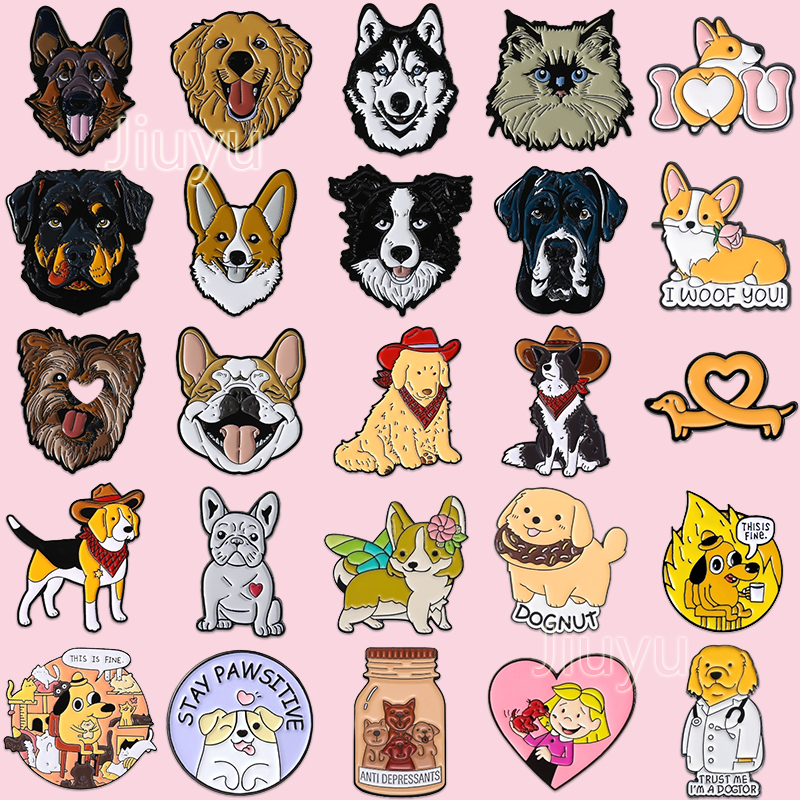 ตลกสุนัขเคลือบ Pin อารมณ์ขันสัตว์เลี้ยงเข็มกลัด Lapel Pins Badge บนกระเป๋าเป้สะพายหลังเสื้อผ้าอุปกรณ์เสริมเครื่องประดับเพื่อนของขวัญ