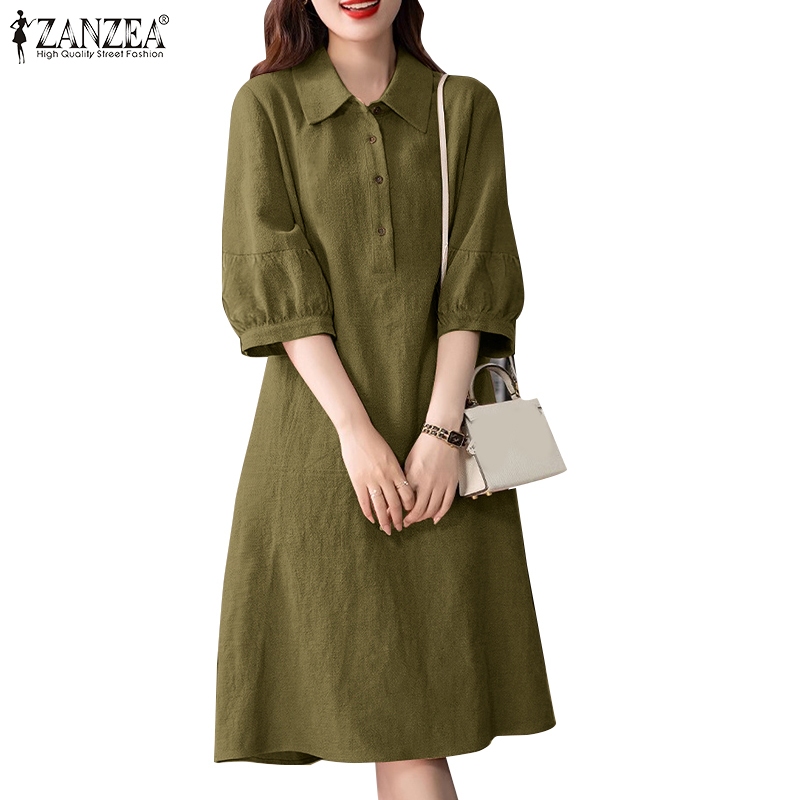 Zanzea ผู ้ หญิงเกาหลีเสื ้ อคอปกแขนสามในสี ่ ปุ ่ มหลวมชุด