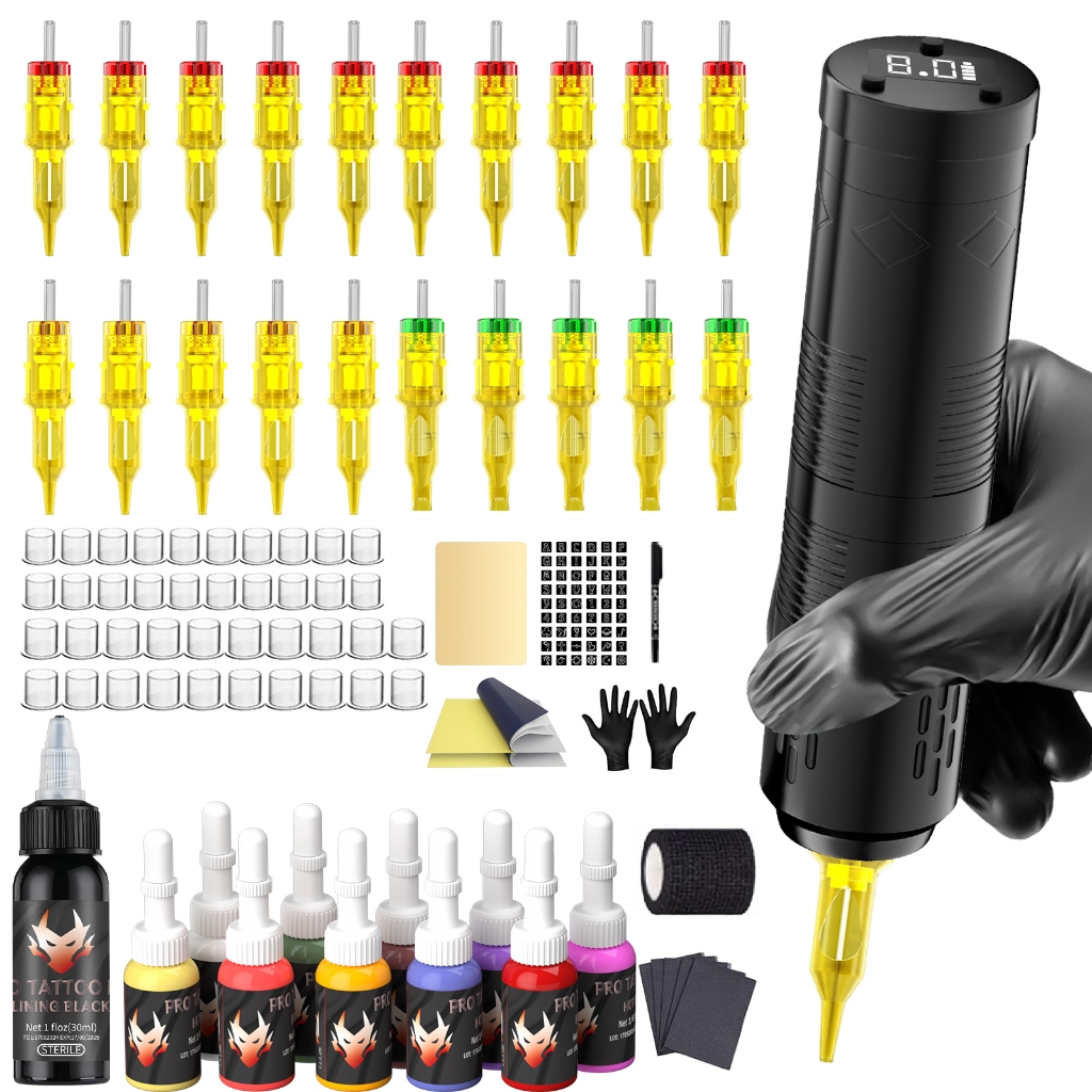 เยี่ยมมาก ชุดปากกาสัก,ปากกาสักที่มี2300มิลลิแอมป์ชั่วโมงไร้สายแหล่งจ่ายไฟและ20ชิ้นเข็มสักตลับ,อุปกรณ์สักและเครื่องมือสําหรับศิลปิน