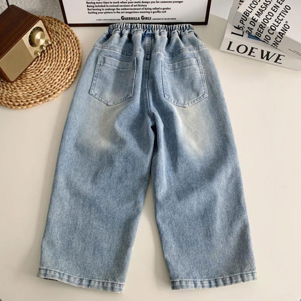 honeywears⚡️พร้อมส่ง⚡️กางเกงขายาวเด็ก กางเกงยีนส์เด็กผู้ชาย ขาทรงตรงหลวมๆ สไตล์เกาหลี ลำลองแฟชั่น ไซส์ 110-160 ราคา ถูกที่สุด ดีลบีเคเค แกลเลอรีภาพที่ 9