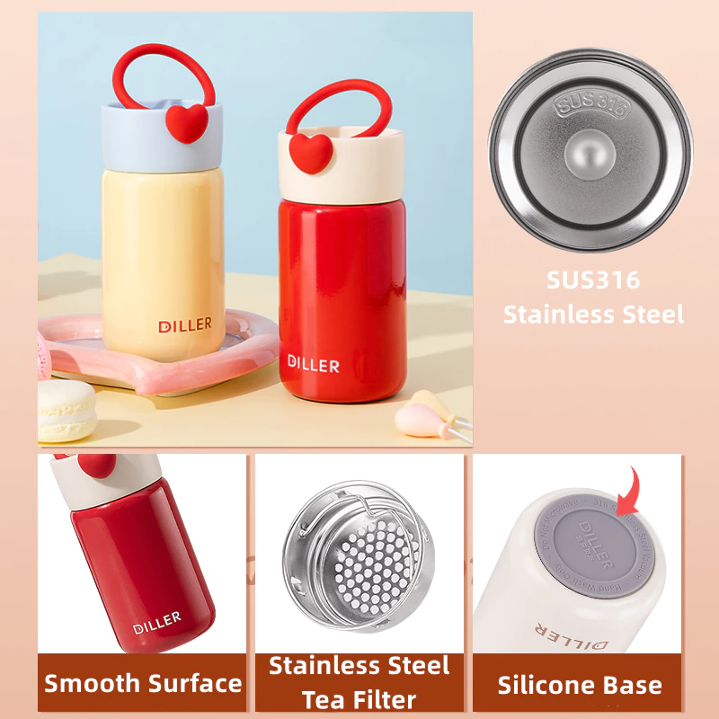 Diller กระติกน้ําสูญญากาศ Thermos 316 สแตนเลสน่ารักมินิขวดน้ําดื่ม (200/280ml) D9213 thumbnail 7