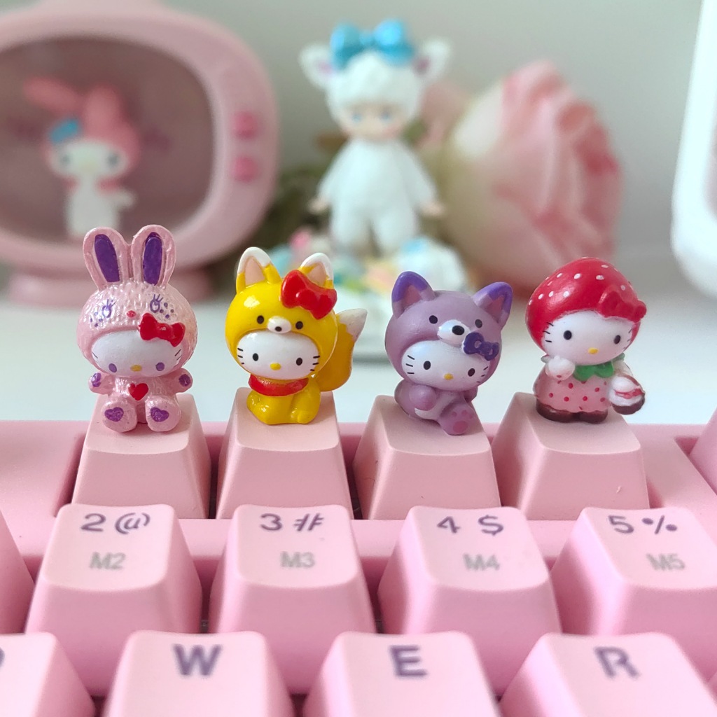 Hello Kitty Cat Hello Kitty Mechanical Keyboard ปุ่มปุ่มกดเฉพาะ ESC สีชมพูสาวน่ารักของขวัญ