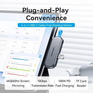 Vention Type-C Hub 4-in-1 USB 3.0 HDMI PD ชาร์จเครื่องอ่านการ์ด TF/SD Ultra Slim สําหรับ MacBook/Huawei/Xiaomi