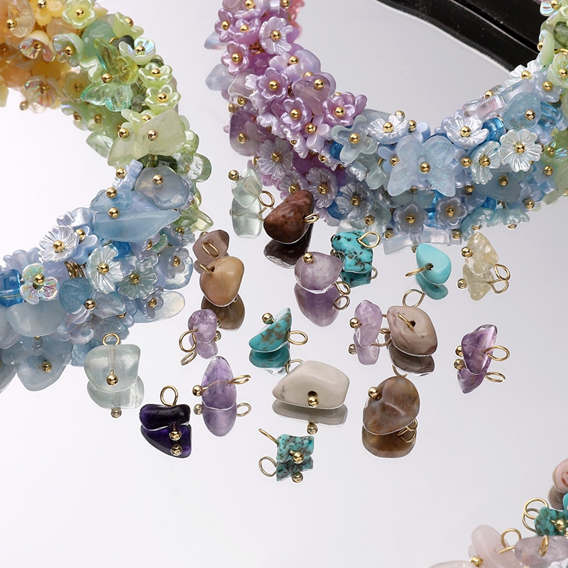 [5-10มิลลิเมตร] 5ชิ้นหินธรรมชาติจี้มินิหินธรรมชาติบดสีคุมขังจี้ ทําเอง สร้อยข้อมือสร้อยคอต่างหูอุปกรณ์เสริม