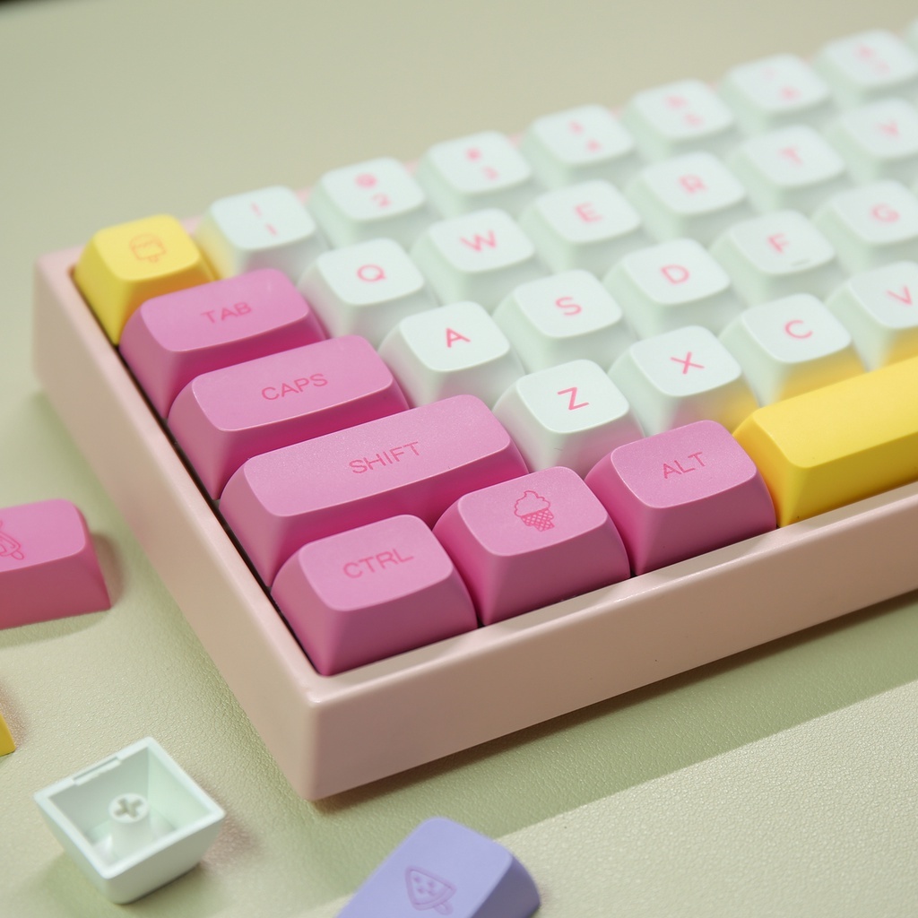 สัญลักษณ์คู่ ปุ่มกดลายไอศกรีม ปุ่มกดภาษาไทย ความสูง XDA วัสดุ PBT จำนวน 135 ปุ่ม