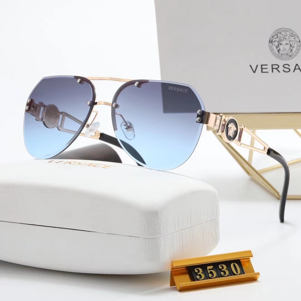 แว่นกันแดด Versace 2026 สไตล์ใหม่ยุโรปอเมริกันครึ่งกรอบ HD แฟชั่นแว่นกันแดดโลหะผู้ชายผู้หญิงสไตล์เดี