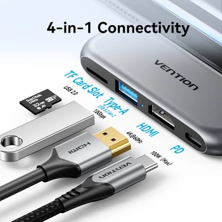Vention Type-C Hub 4-in-1 USB 3.0 HDMI PD ชาร์จเครื่องอ่านการ์ด TF/SD Ultra Slim สําหรับ MacBook/Huawei/Xiaomi
