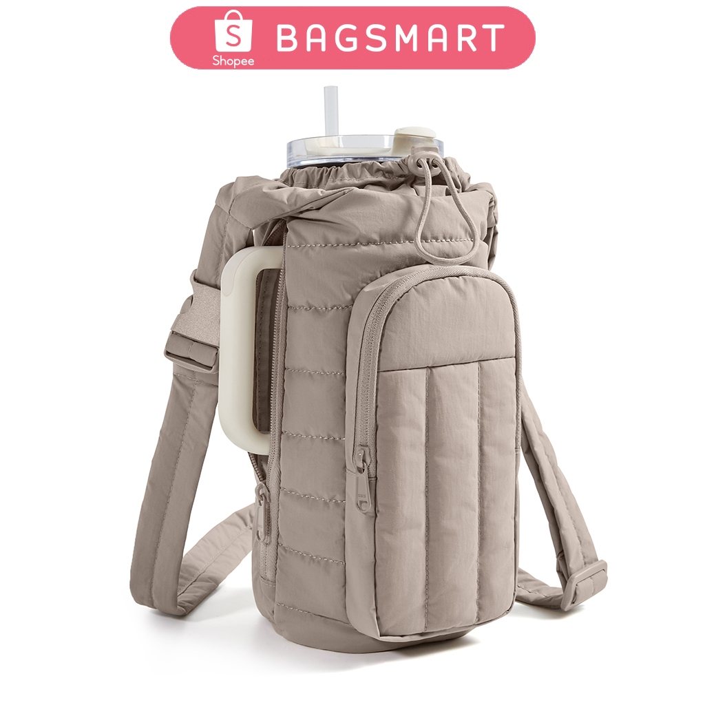 BAGSMART ขวดน้ํากระเป๋าสะพายกระเป๋าสะพายข้างกันน้ําขยายได้กระเป๋าหน้าอกน้ําหนักเบาพร้อมกระเป๋าสําหรับเดินทาง