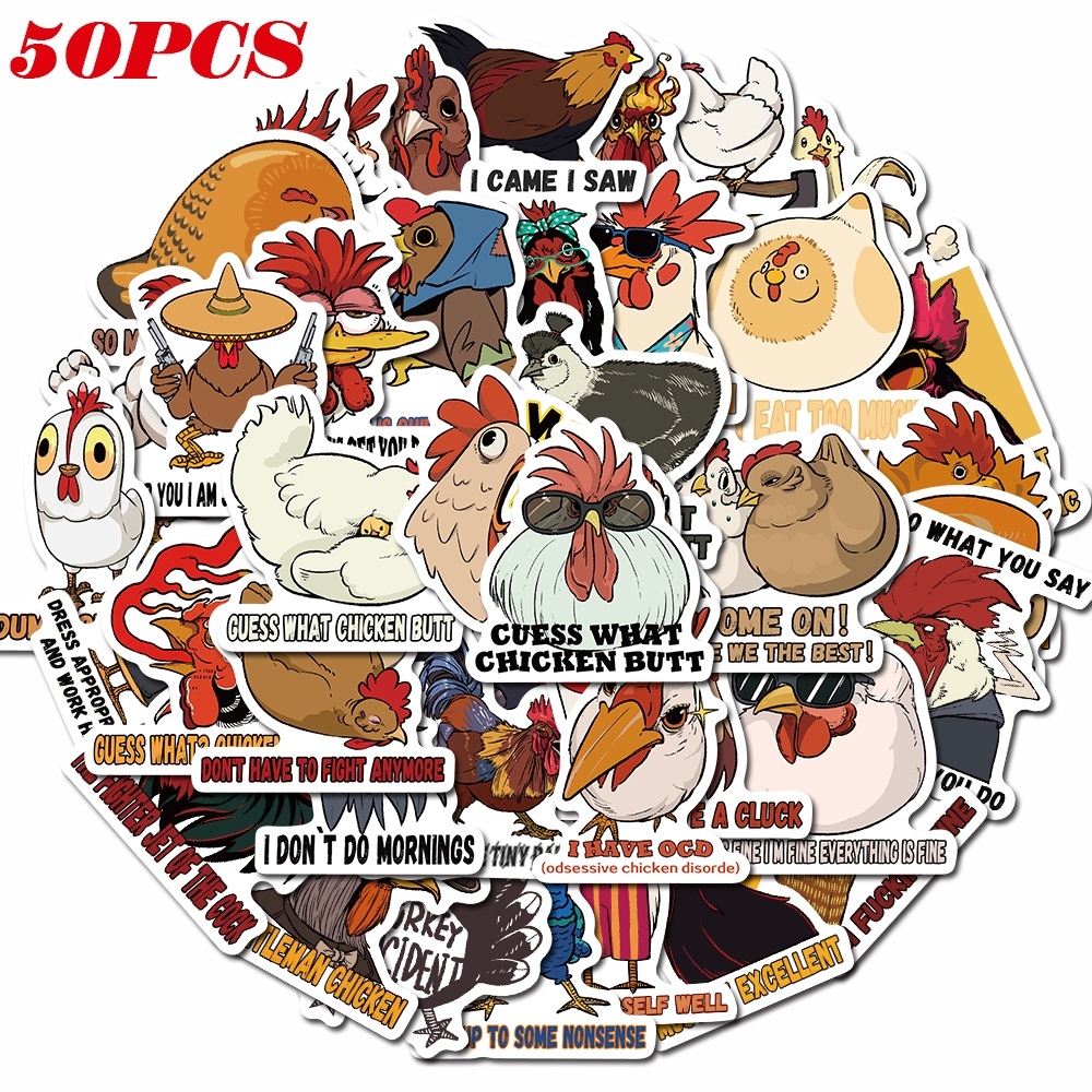50ชิ้นสนุกไก่ชุดสติกเกอร์ ทําเอง โทรศัพท์ตกแต่ง, คอมพิวเตอร์, กีตาร์, ถ้วยน้ํา, หมวกกันน็อคสติกเกอร์กันน้ํา