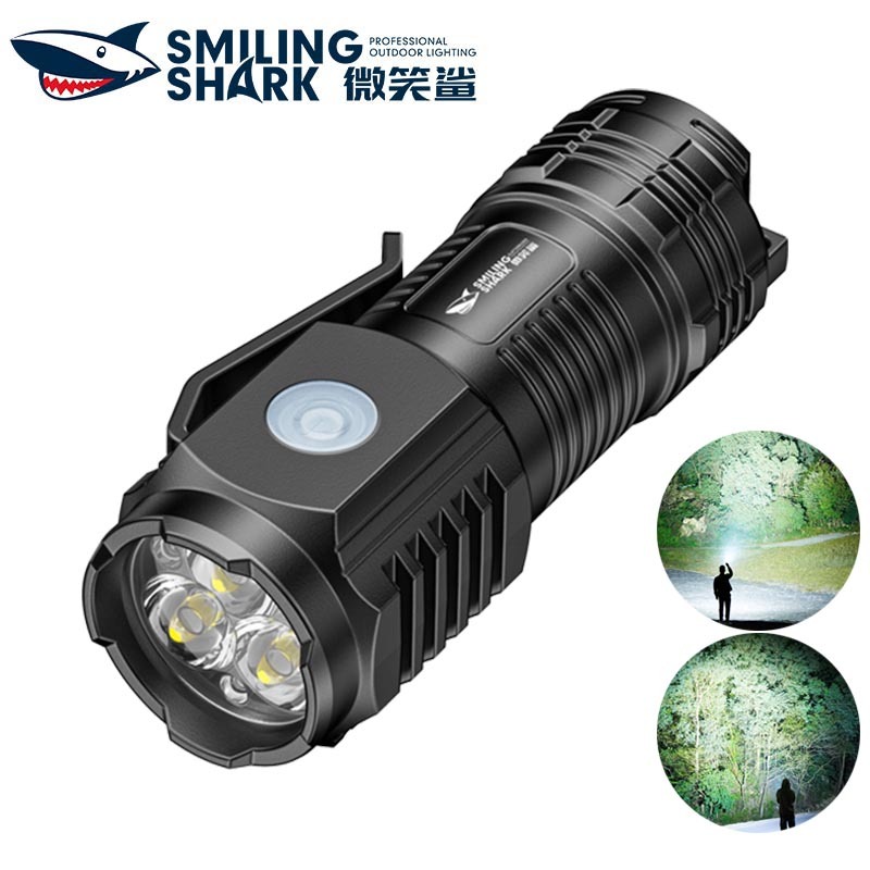SmilingShark SD5394 ไฟฉาย led มินิ พวงกุญแจ ไฟคบเพลิง สว่างมาก ด้วยการออกแบบคลิป 3 โหมด Type-C แบบชาร์จได้ พกพาและน้ำหนักเบา กันน้ำสำหรับการตั้งแคมป์เดินป่าในครัวเรือน