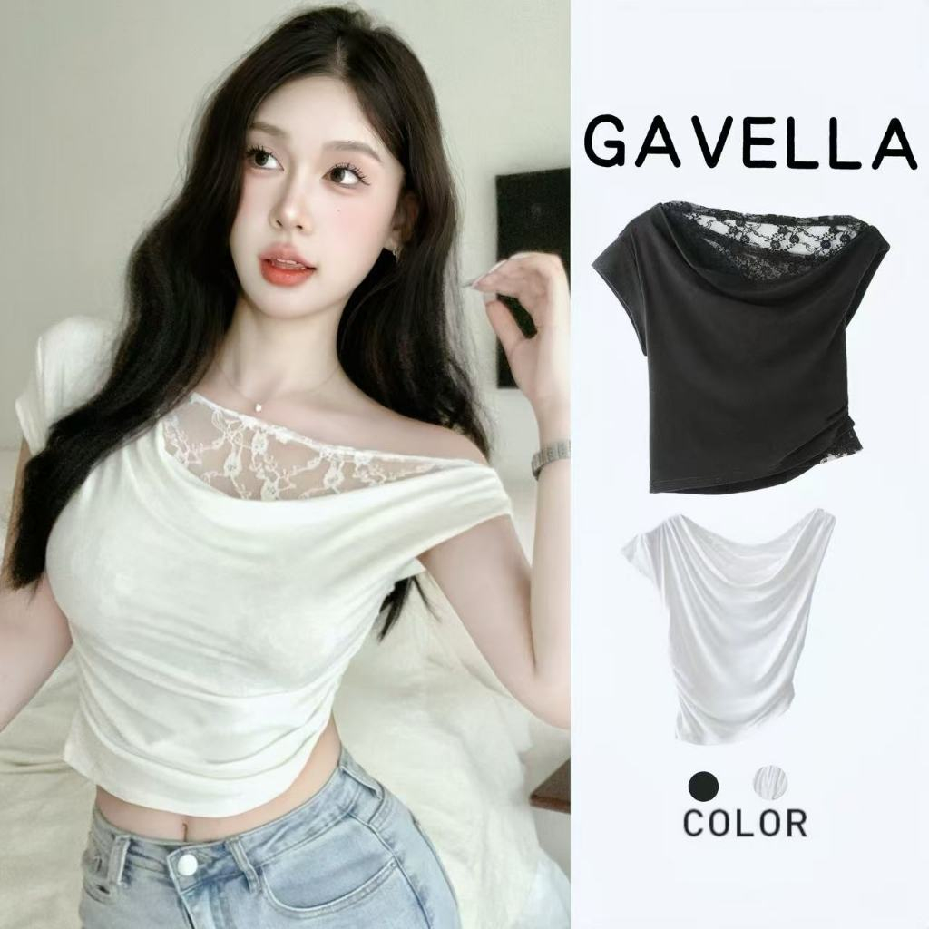 GAVELLA  เสื้อท็อปสตรีลูกไม้เซ็กซี่ เสื้อปาดไหล่ ดีเทลแต่งลูกไม้  ลูกไม้เนื้อนิ่ม ไม่คันไม่