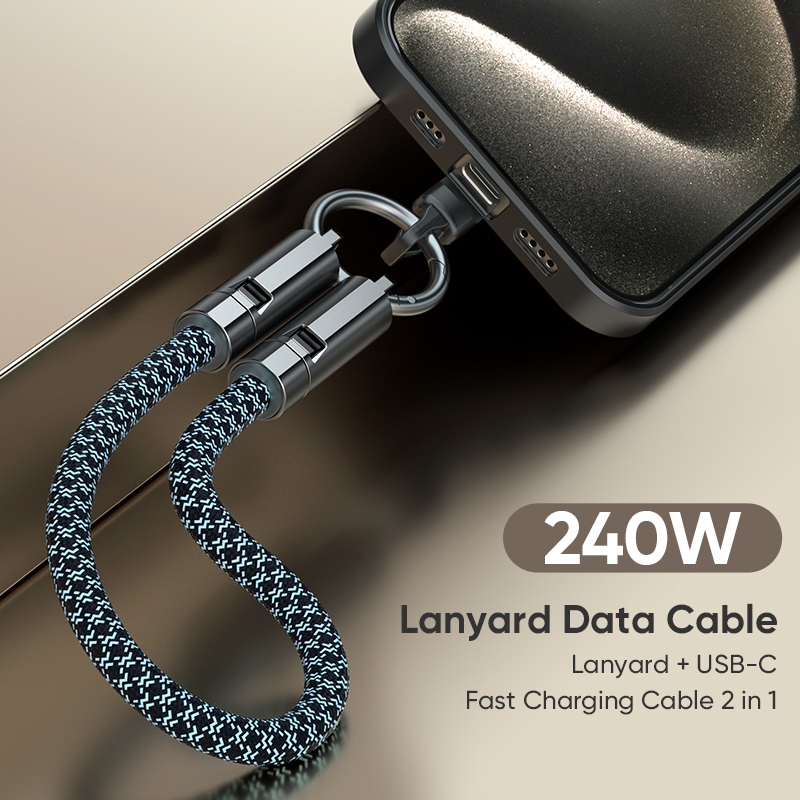 สายเคเบิลเชือกเส้นเล็กใหม่, การชาร์จอย่างรวดเร็ว 240W 48V/5A PD, QC3.0/PD3.1, สายเคเบิลส่งข้อมูล Type-c ถึง Type-c