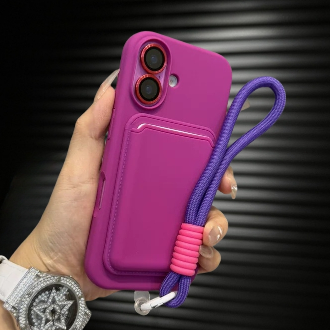 【Free lens film/With lanyard/Silicone soft card case/pitaya color】เคส compatible for iPhone 11 12 13 14 15 16 pro max case