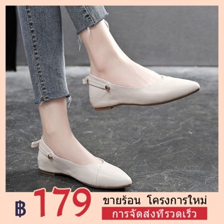 หนังนุ่มจริงรองเท้าผู้หญิงแบนสไตล์ใหม่ฤดูใบไม้ผลิสองสวมใส่ อ…