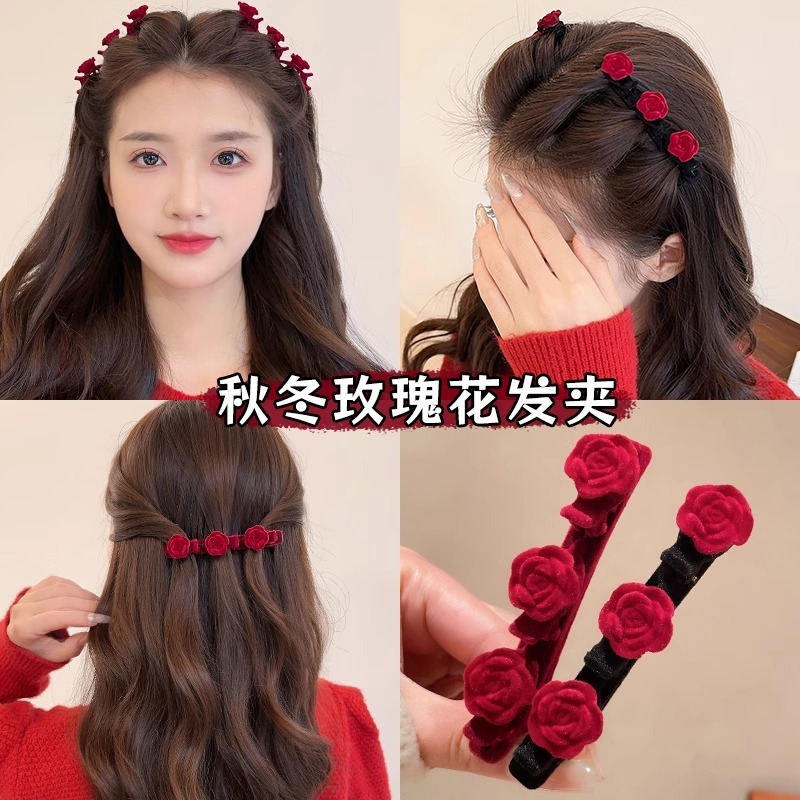 ขี้เกียจเจ้าหญิงหัวดอกกุหลาบถักผมเรียบคลิปแบนคลิปอุปกรณ์ผม