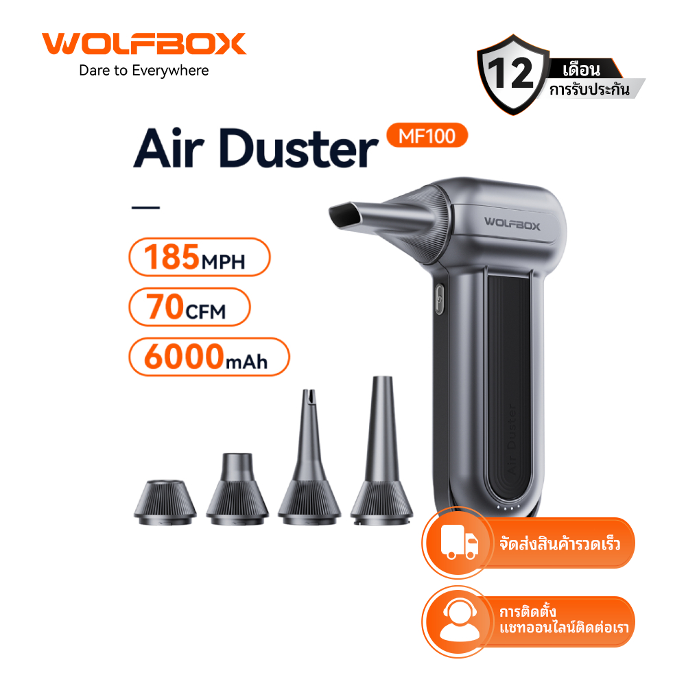 WOLFBOX MF100 พัดลมมือถือ & เครื่องเป่าลม - ความเร็วสูง 150,000 RPM ชาร์จ USB มอเตอร์ไร้แปรงถ่าน 3 สปีด พัดลมระบายความร้อนแบบพกพาสําหรับบ้าน/สํานักงาน/รถ/กลางแจ้ง (สีขาว/สีดํา)