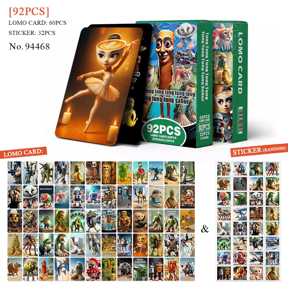 92PCS อิตาลี Brainrot Tung Tung Sahur Trralalelo Tralala การ์ดรูปถ่ายสําหรับเด็กผู้หญิงเกมโปสการ์ดของขวัญ