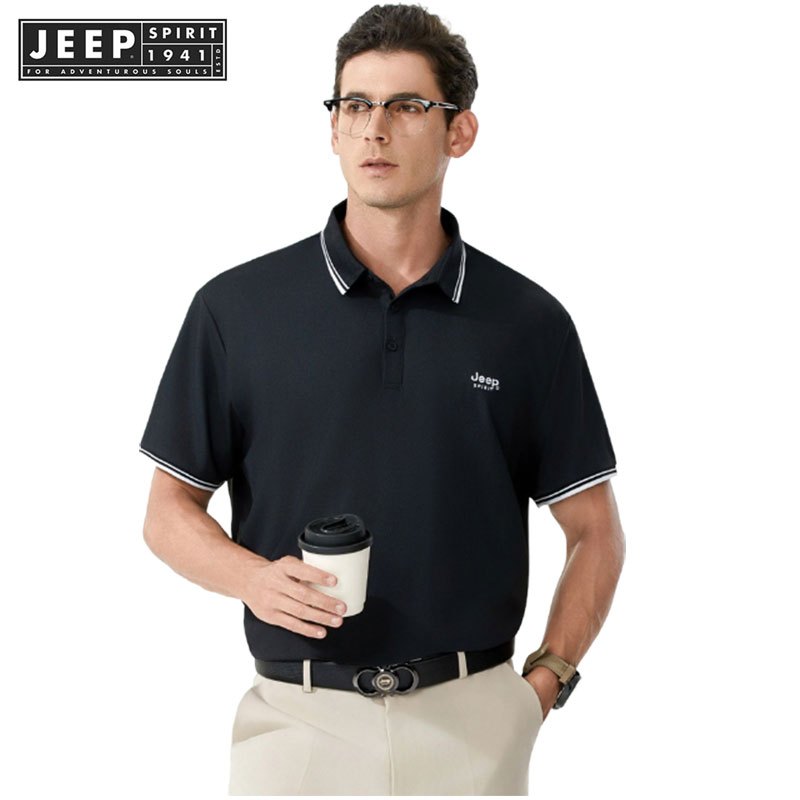 JEEP SPIRIT 1941 ESTD ผู้ชายฤดูร้อนครึ่งแขนแห้งเร็วเสื้อโปโลลําลองธุรกิจปกกลางแจ้ง