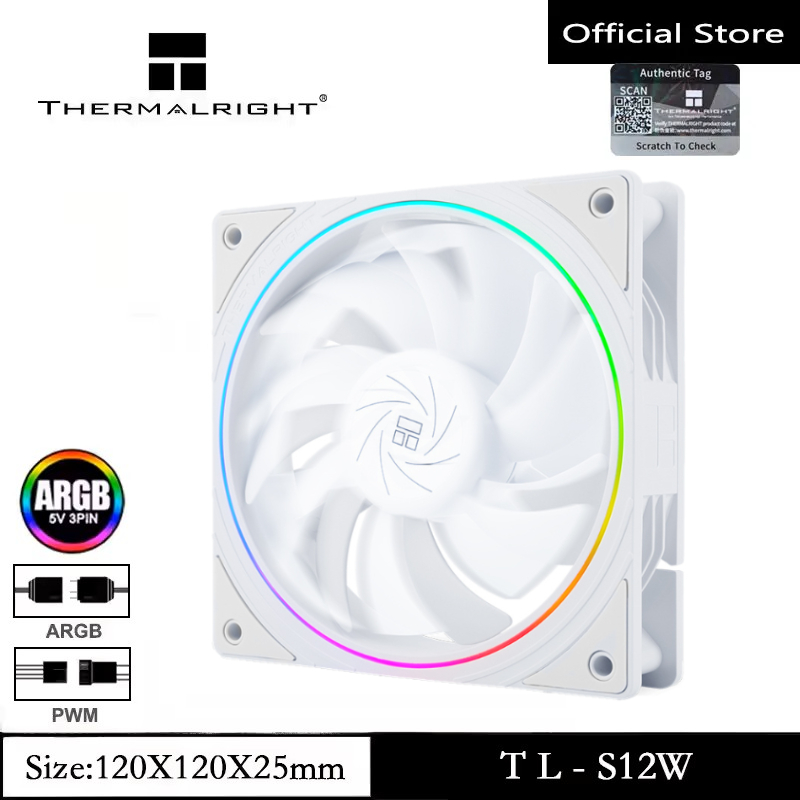 Thermalright TL-S12W ARGB Case Fan CPU Fan 120mm Cooler Fan PC PWM พัดลมคอมพิวเตอร์เงียบพร้อม 1500RPM ความเร็ว CPU พัดลมระบายความร้อนสีขาว