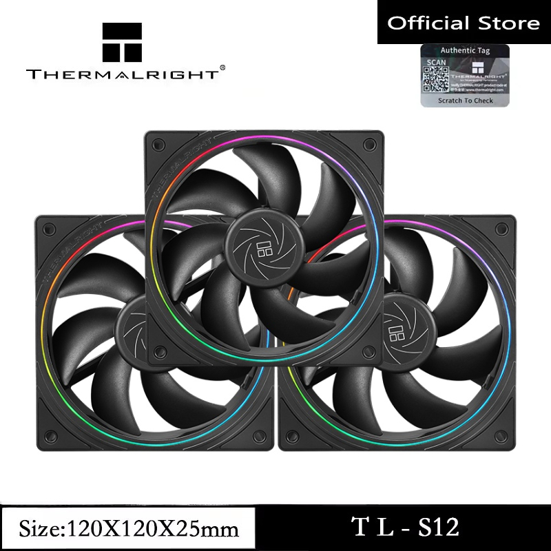 Thermalright TL-S12 พัดลม CPU 12 ซม. พัดลมเคสมาพร้อมกับ ARGB เอฟเฟกต์แสง PC PWM พัดลมคอมพิวเตอร์เงียบพร้อมพัดลมระบายความร้อน CPU ความเร็ว 1500RPM สีดํา