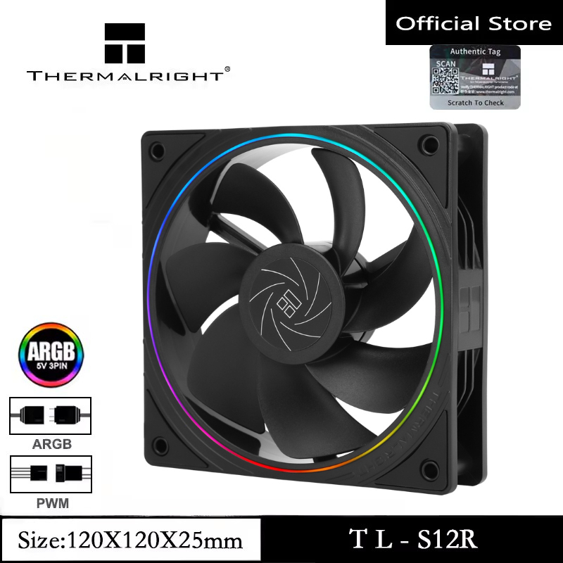 Thermalright TL-S12R 12 ซม.คอมพิวเตอร์พัดลมย้อนกลับพัดลม CPU air outlet Halo แสงผล 4PIN PWM/5V 3PIN ARGB 1500RPM PC พัดลมระบายความร้อน